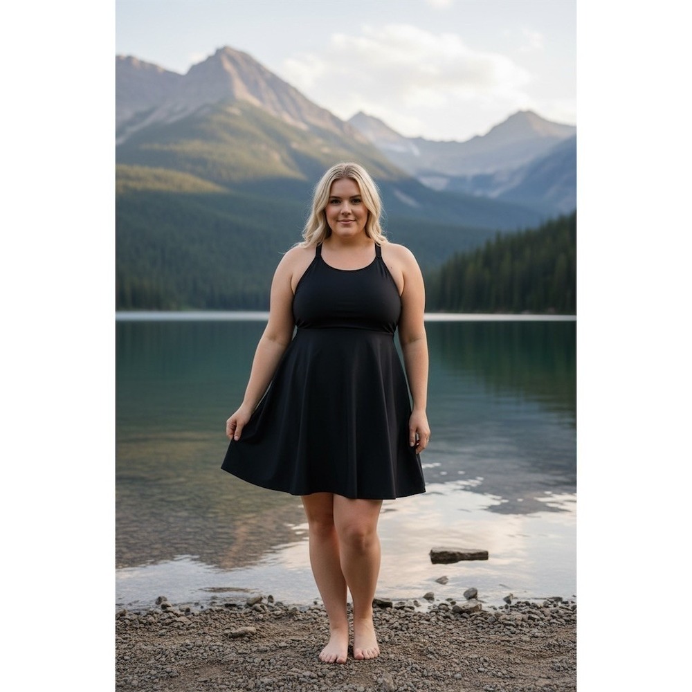 Duluth‎ Trading Co. Swimdress Womens Plus 26W Black UPF 50+ Built-In Shorts